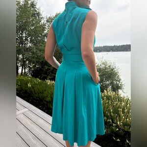 Teal Brushed Cotton Shirt Dress with Fill Midi Skirt